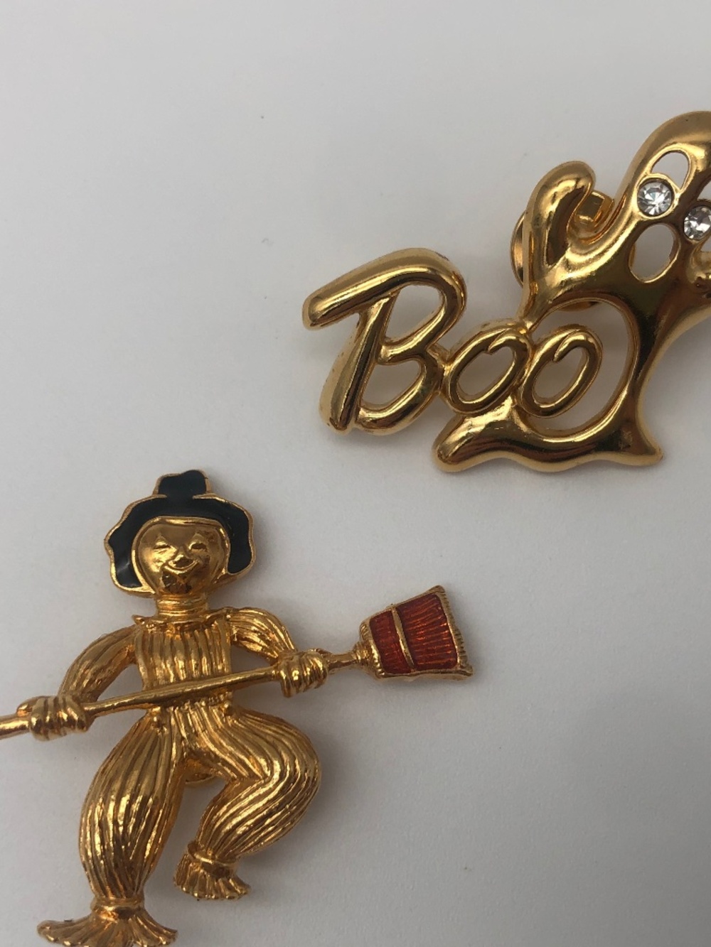 Vintage Halloween Pin Brooch Lot Of 2 Scarecrow & Boo Ghost Avon